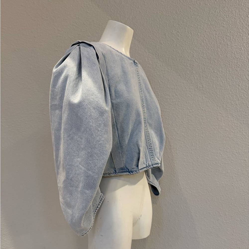 ZARA Light Blue Denim Zip Back Top - Picture 3 of 9